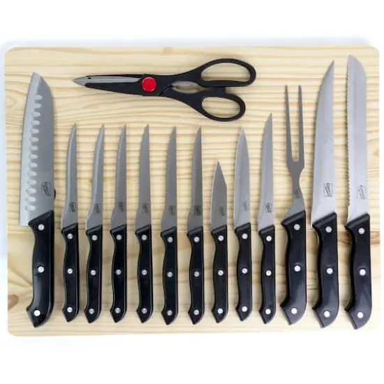 Gibson Home&reg; Wildcraft 15-Piece Stainless Steel Cutlery Set with Pinewood Cutting Board {4}