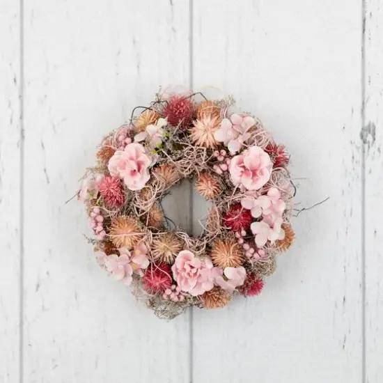 9.75" Pink Mixed Floral Artificial Spring Wreath {6}