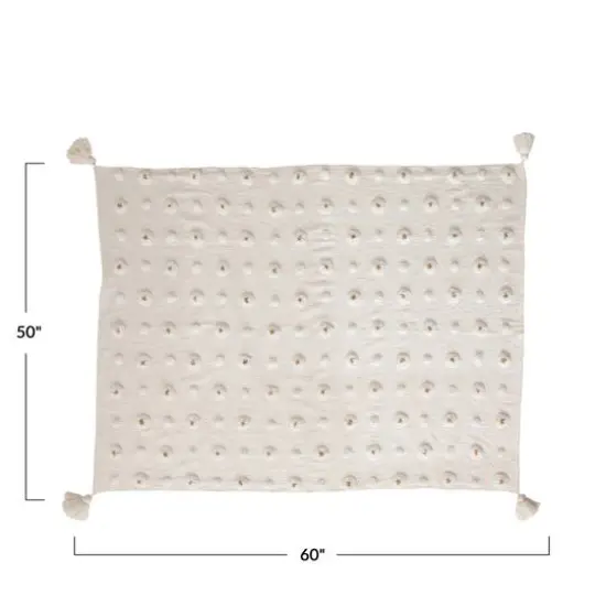 Hello Honey&reg; White and Gold Cotton Tufted Throw with Tassels {3}