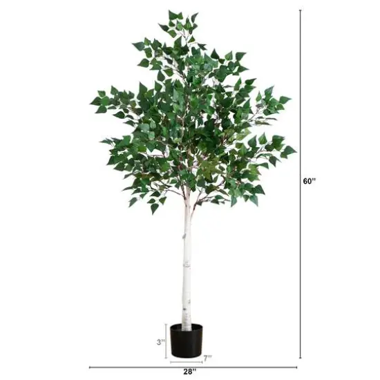 5ft. Potted Pre-Lit Artificial Birch Tree with Warm White LED Lights {8}