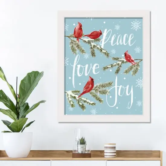 Peace Love Joy Cardinals White Framed Print {3}