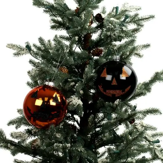 4.75" Orange & Black Jack-O'-Lantern Plastic Ball Ornament Set by Ashland&reg; {4}