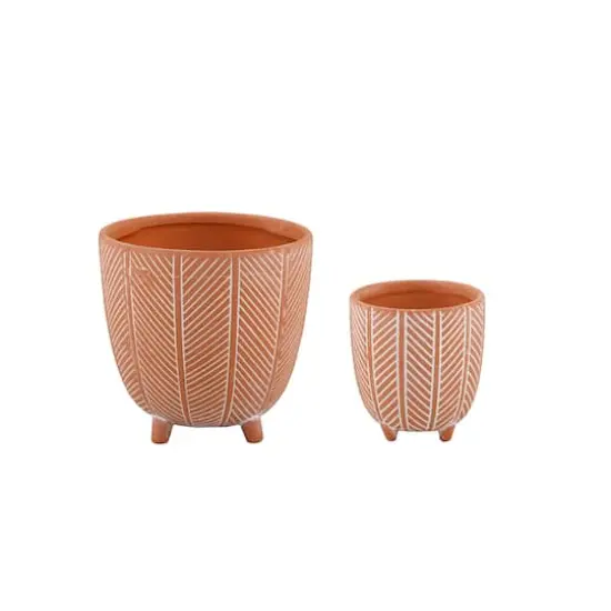 Flora Bunda 6" & 4" Orange Chevron Ceramic Footed Pot Set {1}