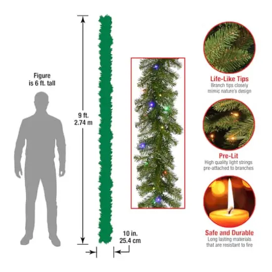 9ft. Norwood Fir Garland, Multi 4-Color LED Lights {8}