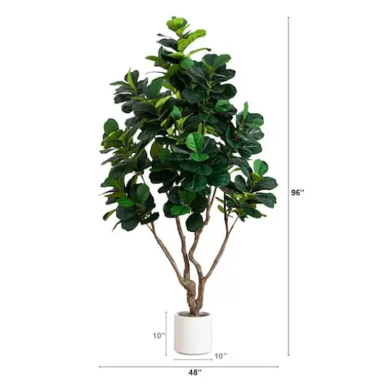 8ft. Artificial Grand Fiddle Leaf Tree in White Decorative Planter {6}