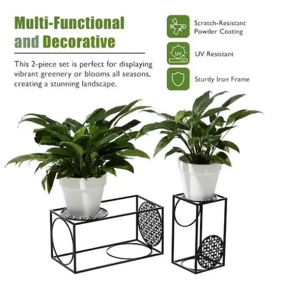 Glitzhome® Black Metal Wire Rectangular Nesting Planter Stand Set {5}