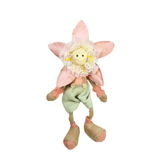15.5" Pink Spring Sitting Sunflower Girl Decorative Figure {1}