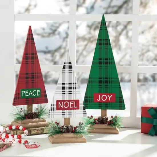 Glitzhome&reg; Christmas Plaid Table Tree Set {3}