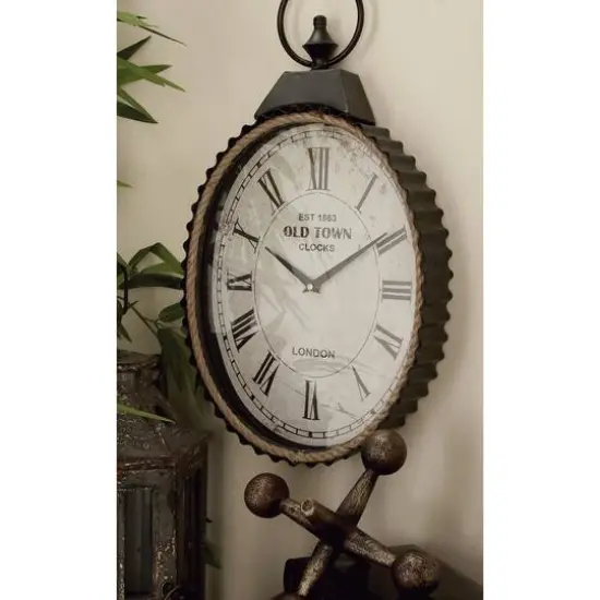 Black Industrial Metal Wall Clock, 21" x 12" {9}