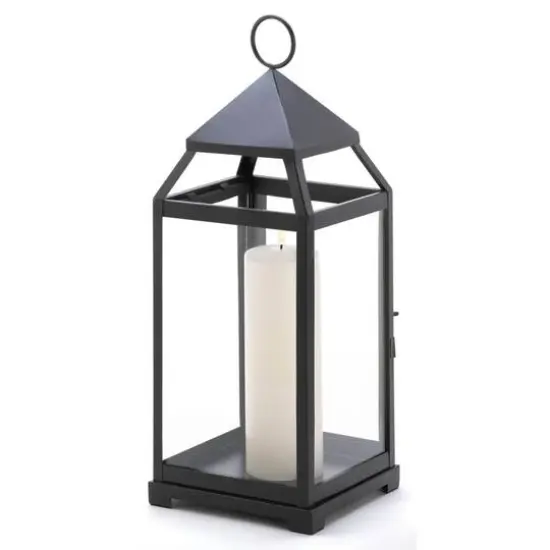 18.5" Black Contemporary Candle Holder Lantern {1}