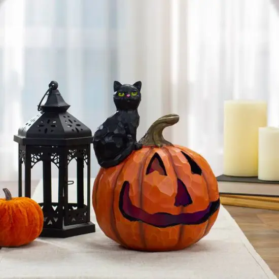 10" Jack-O-Lantern & Black Cat Tabletop Halloween Decoration {3}