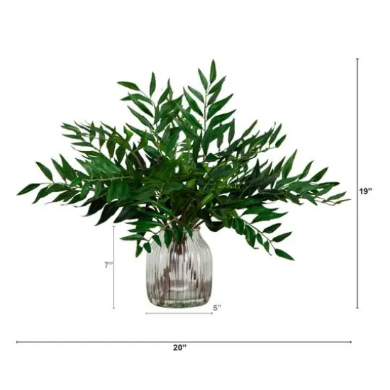 19" Palmate Fern Arrangement in Glass Vase {7}