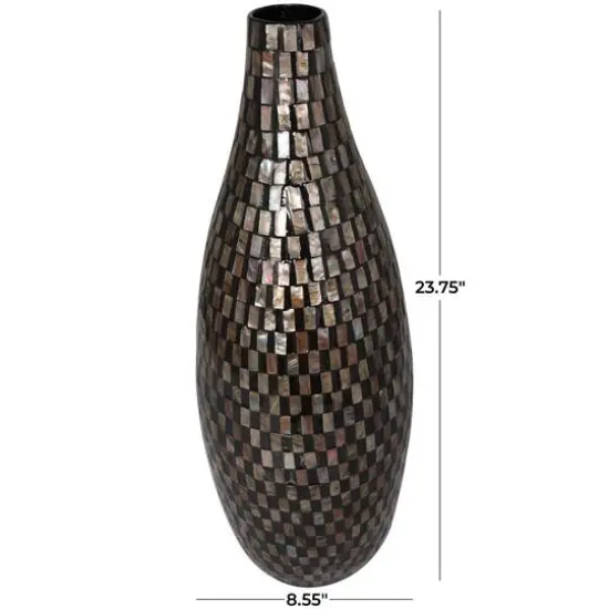 24" Black Mother of Pearl Handmade Mosaic Inspired Vase {10}