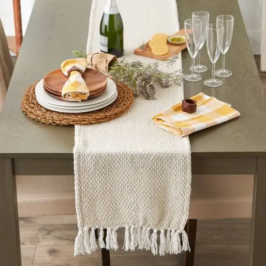 DII&reg; 108" Woven Fringed Table Runner Natural {5}