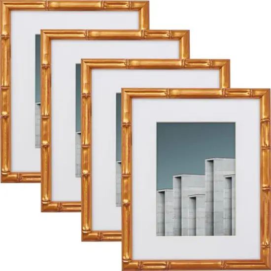 Craig Frames 4 Pack: Vintage Bamboo Brushed Gold Picture Frame with Mat {7}