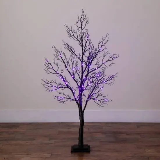 4ft. Pre-Lit Halloween Minimalist Twig Artificial Fall Tree with 160 Orange & Purple LED Lights {9}