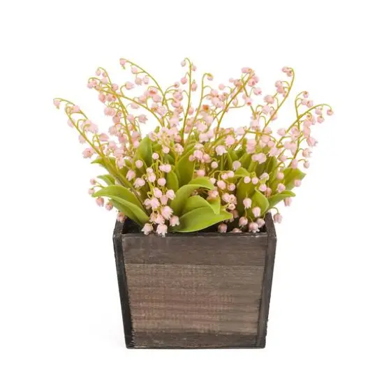 10" Lily-Of-The-Valley Flowers In Wood Box Pink {2}