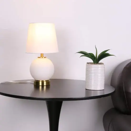 14" Gold & White Glass Table Lamp with White Fabric Shade by Ashland&reg; {4}