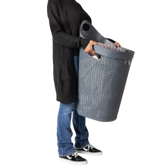Mind Reader 60L Wheeled Hamper with Cutout Handle Gray {6}