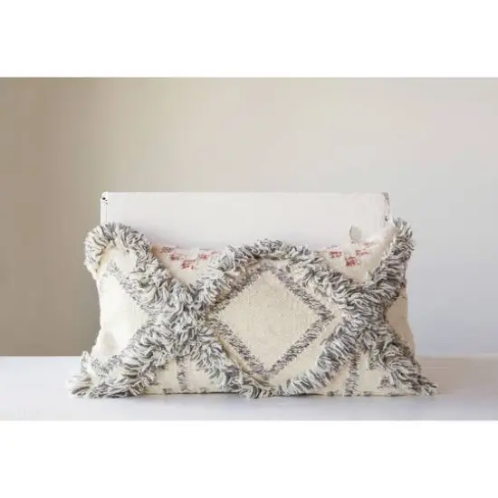 Hello Honey&reg; Cream & Gray Fringe Kilim Pillow {4}