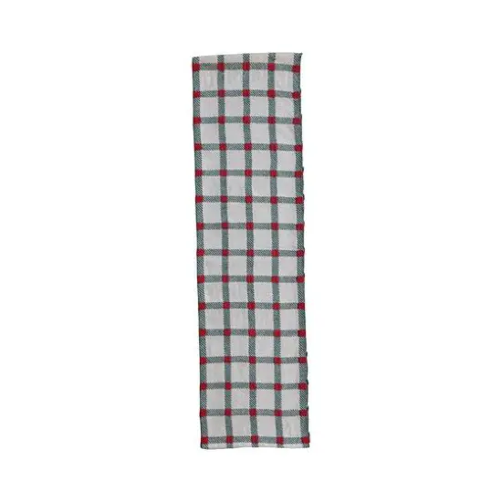 Hello Honey® 108" Green & Red Plaid Embroidered Cotton Table Runner {1}
