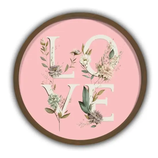 Love Botanical Round Brown Framed Print {1}