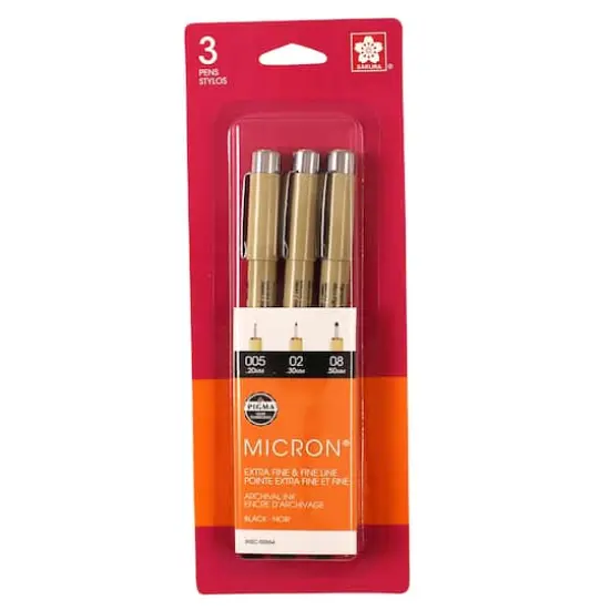 Sakura Pigma Micron Pen Set, 3-Pens, .2, .3, .5 {1}