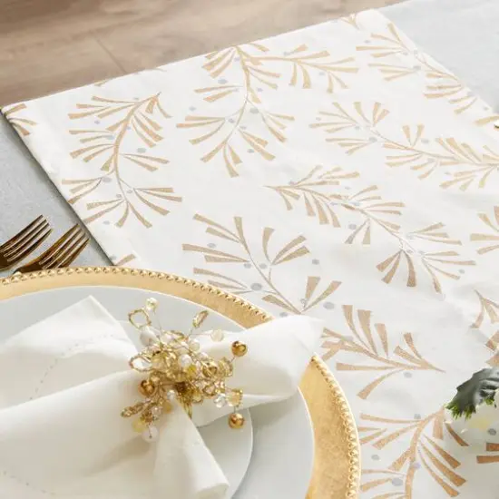 DII&reg; 108" Metallic Holly Leaves Table Runner {8}