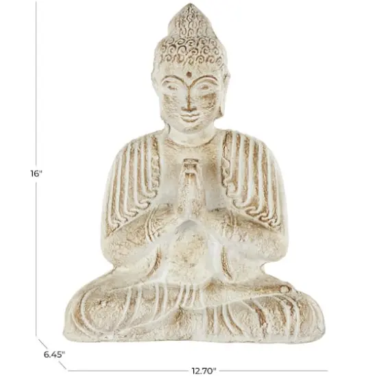 16" Cream & Brown Distressed Handmade Paper Mache Buddha Sculpture {5}