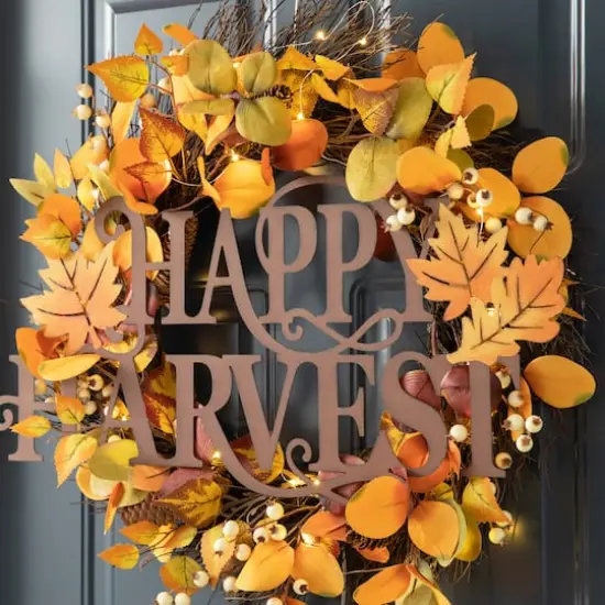 Glitzhome&reg; 24" Metal "HAPPY HARVEST" Wall D&eacute;cor {12}