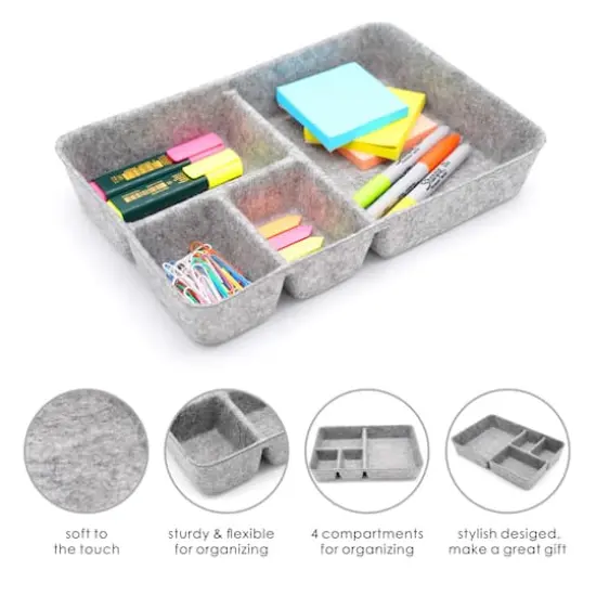 Welaxy 2 Piece Felt 4 Compartment Drawer Organizer Trays Gray {4}