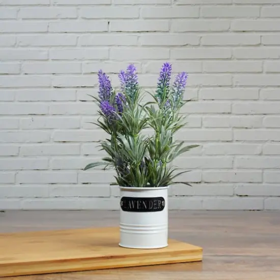11'' Artificial Lavender Arrangement in White Tin Can {3}