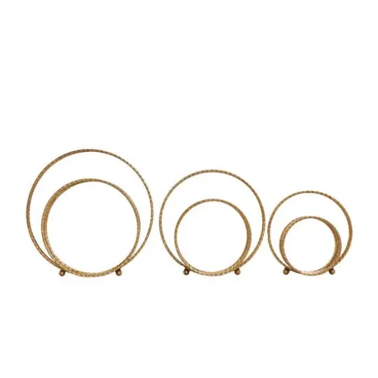 Gold Metal Geometric Layered Ring Sculpture Set {10}
