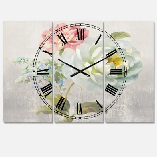 Designart Country Flower Bouquet Lodge 3 Panel Wall Clock {1}