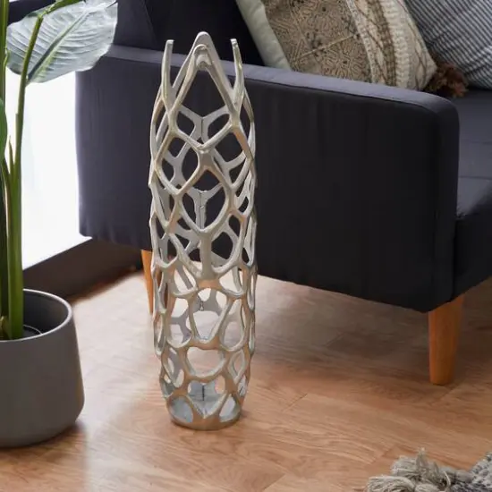 26" Silver Aluminum Contemporary Vase {6}