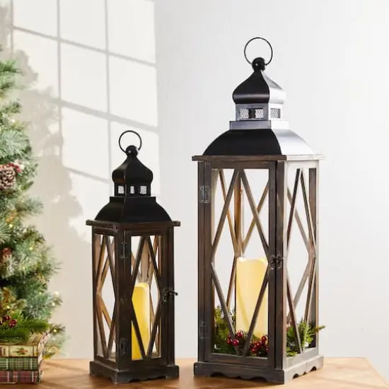 Modern Farmhouse Wooden Lantern Set, 28.5" & 20.5" {4}