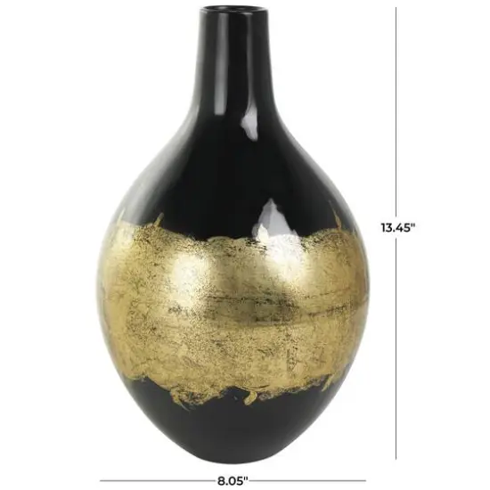 13" Black Metal Abstract Vase with Gold Detailing {8}