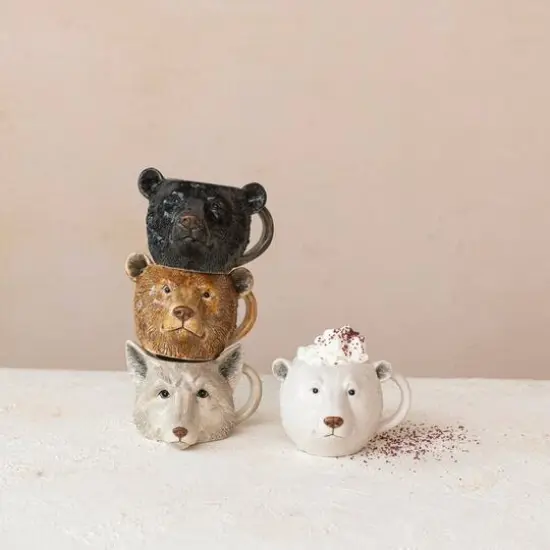 Hello Honey&reg; 12oz. Animal Head Stoneware Mug Set {3}