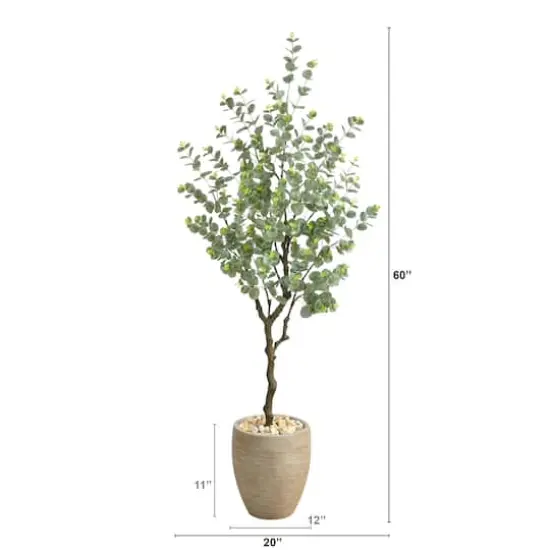 5ft. Eucalyptus Artificial Tree in Sandstone Planter {3}