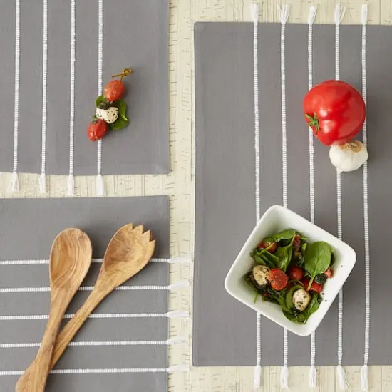 DII&reg; Stripe Tassel Placemats, 4ct. Gray/White {6}