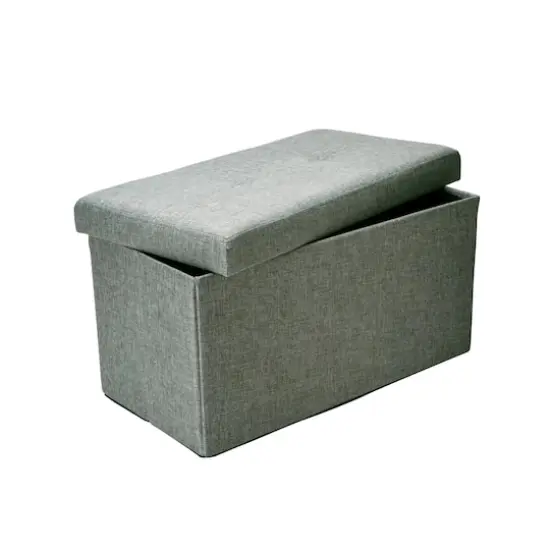 Simplify 30" Faux Linen Double Folding Storage Ottoman Gray {4}