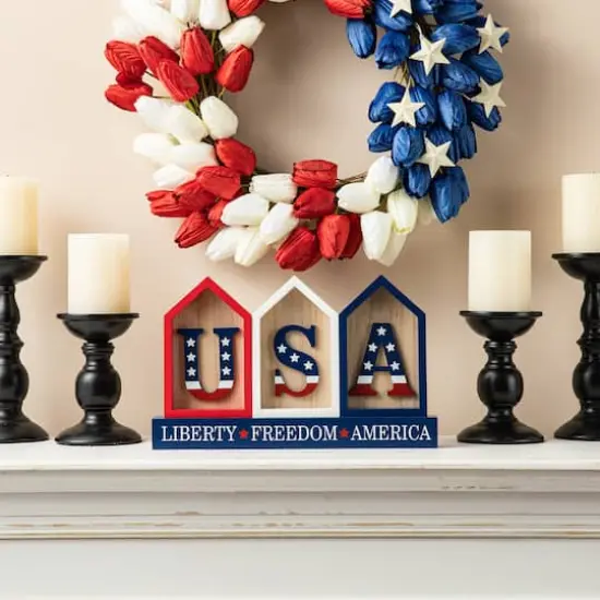 Glitzhome® 13" Liberty, Freedom, America House-Shaped Tabletop Décor {3}