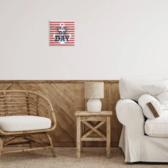 Stupell Industries Seas The Day Americana Anchor & Flag Phrase Wall Plaque Art {3}