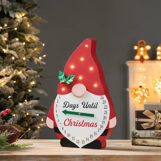 Glitzhome&reg; 15'' Lighted Wooden Christmas Gnome Countdown Calendar {3}