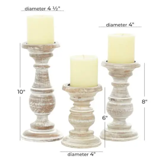 Mango Wood Traditional Candle Holder Set Cream {7}