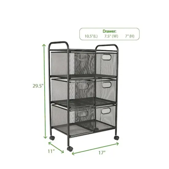 Mind Reader Black 6-Drawer Metal Rolling File Cart {4}