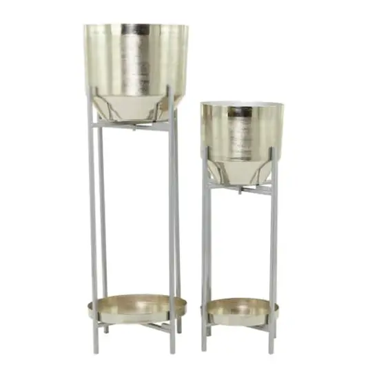 Silver Metal Planter with Removable Stand Set {7}