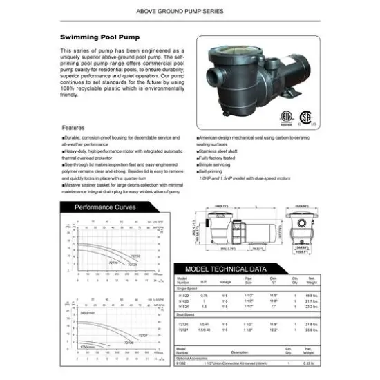 Self-Priming Above-Ground Swimming Pool 1 HP Pump {4}