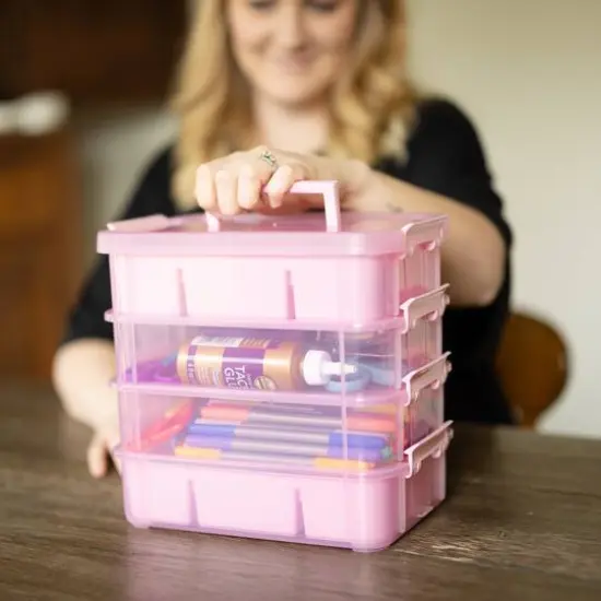 Everything Mary Four Tray Plastic Storage Organizer Pink {11}