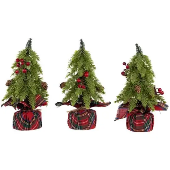 3 Pack 9" Unlit Mini Downswept Pine Artificial Christmas Tree {1}